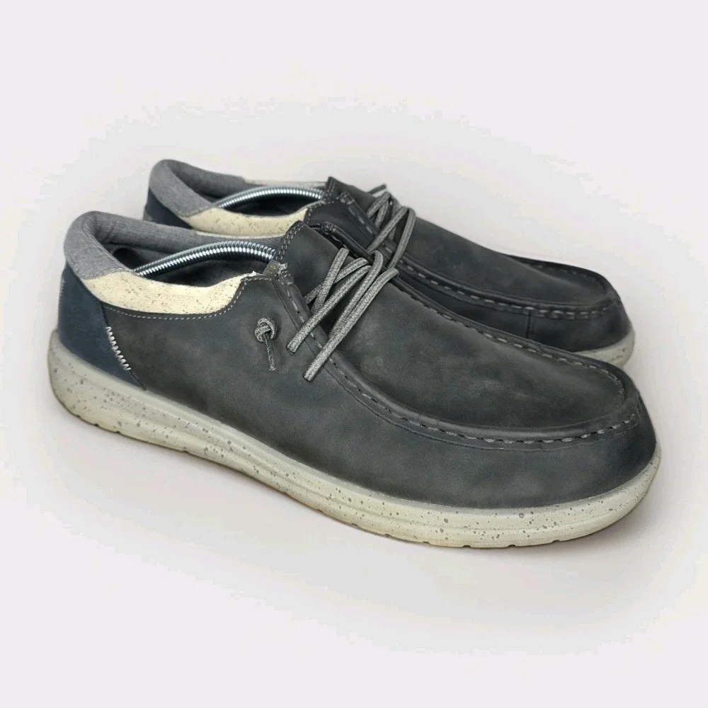 HEY DUDE SHOES Paul - Grey Men's Size 11 Craft Leather Gray/Blue